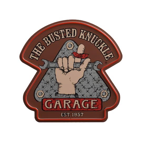 American Art Decor Busted Knuckle Garage LED Sign for Man Cave & Workshop Décor